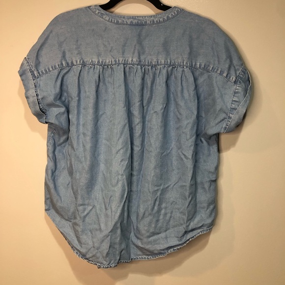 Ruby Rd. Denim Embroidered Tie Button Blouse - Picture 3 of 10